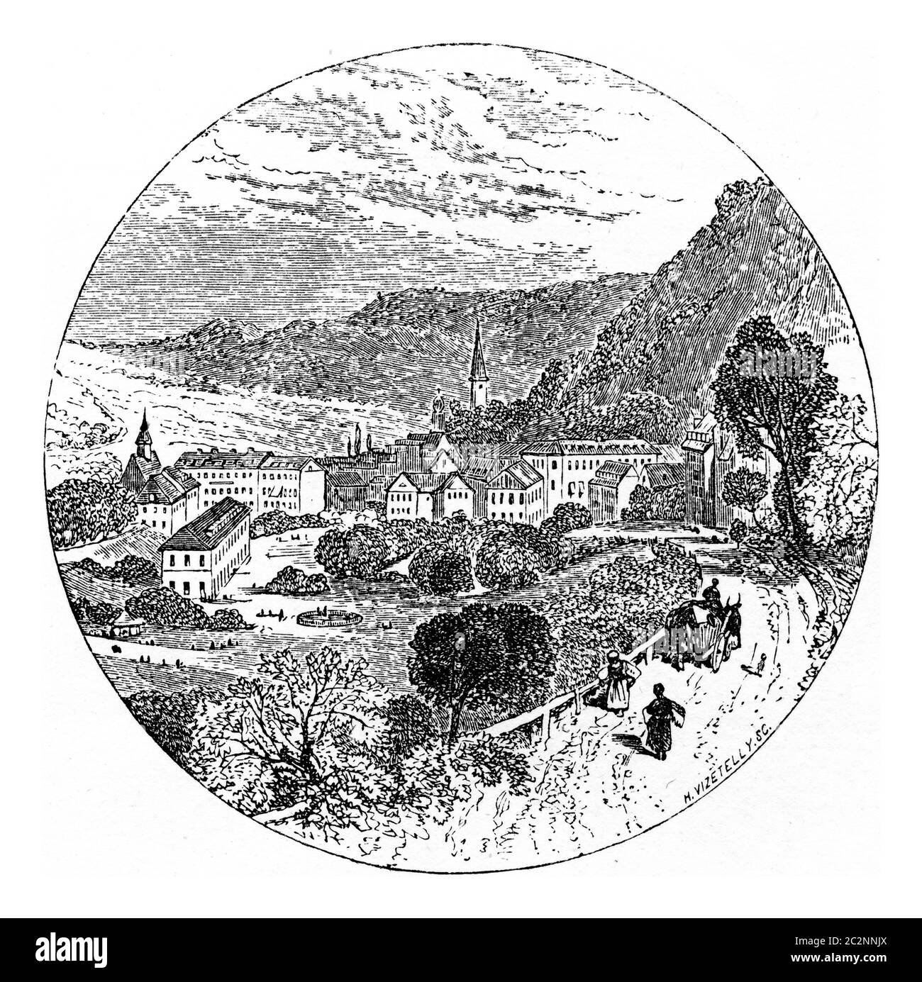 Langen, illustration gravée d'époque. Du chemin des Ecoles, 1861. Banque D'Images