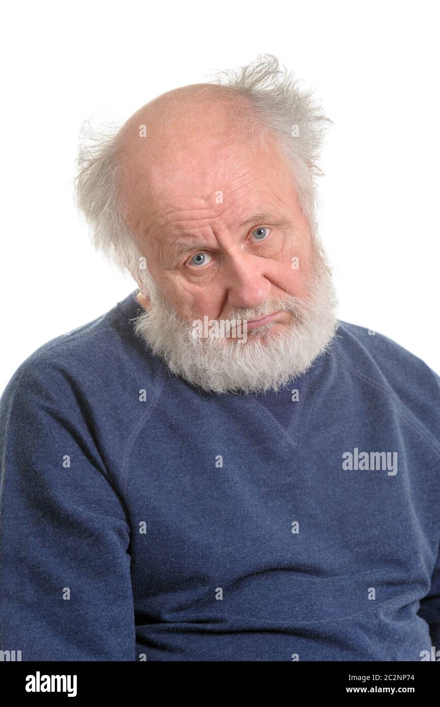Vieil homme triste déprimant portrait isolé Banque D'Images