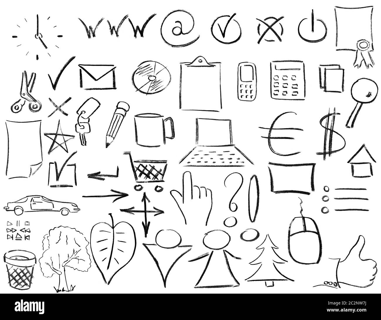 Croquis au crayon des choses les plus populaires d'affaires. Isolé sur blanc Banque D'Images