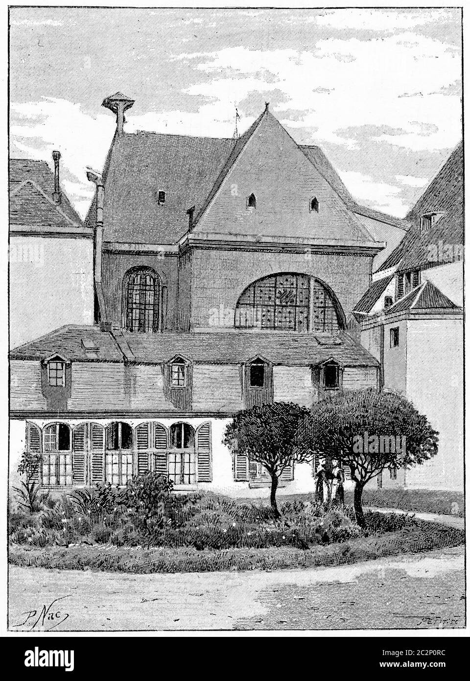 Hospice de maternité (ancienne abbaye de Port-Royal), illustration gravée d'époque. Paris - Auguste VITU – 1890. Banque D'Images