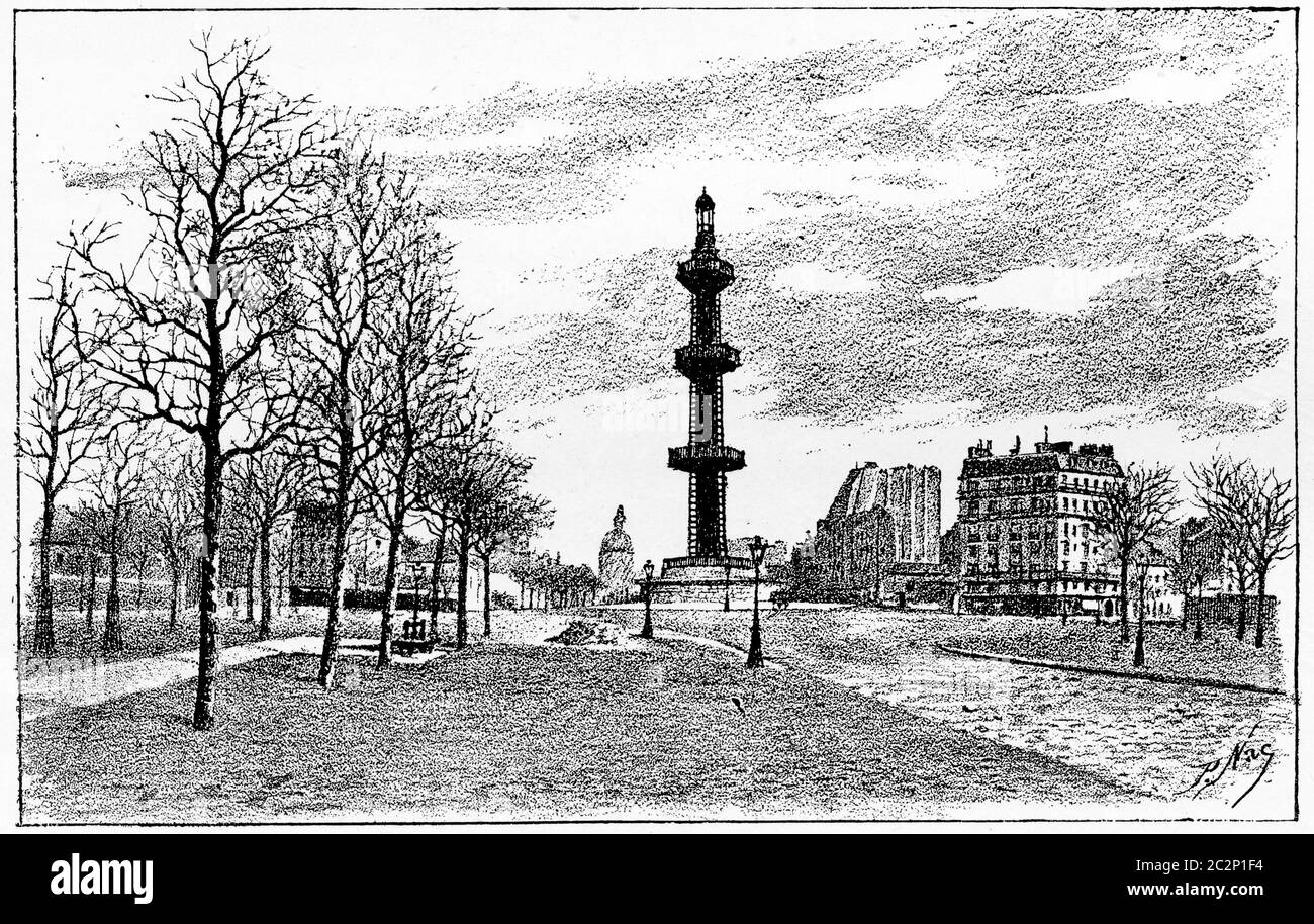 Le puits grenelle artésien, illustration gravée vintage. Paris - Auguste VITU – 1890. Banque D'Images
