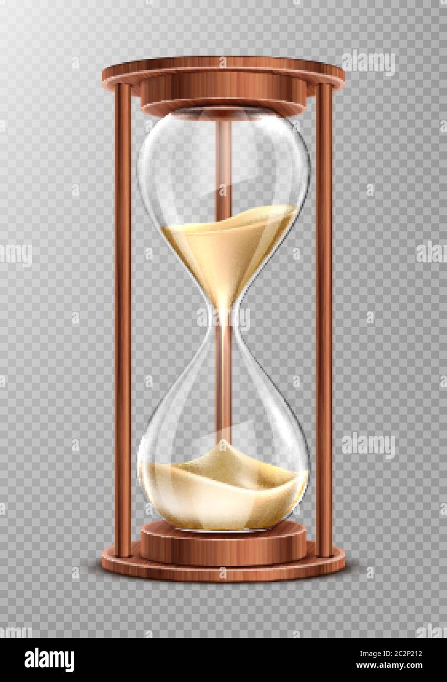 Sablier en bois avec sable tombant isolé sur fond transparent. Horloge ancienne, symbole de patience et de temps de course, montres rétro en verre avec décoration en bois, illustration réaliste de vecteur 3d Illustration de Vecteur