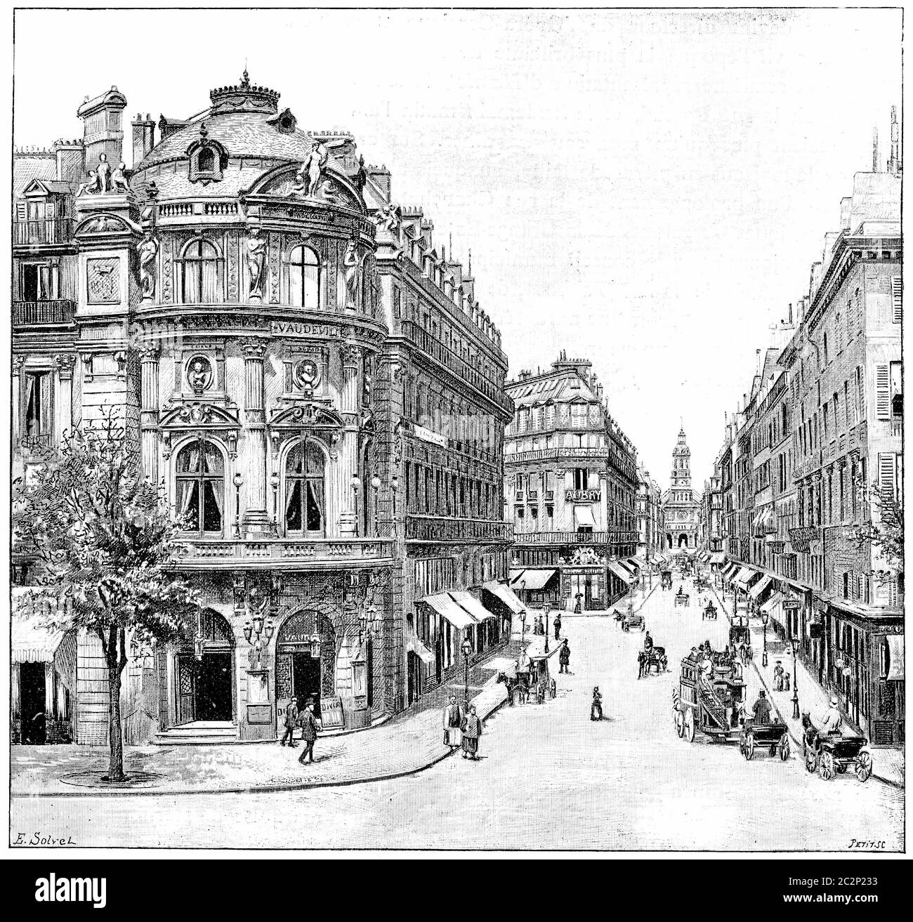 Théâtre vaudeville, rue de la chaussée d'Antin, Sainte Trinité, illustration gravée d'époque. Paris - Auguste VITU – 1890. Banque D'Images