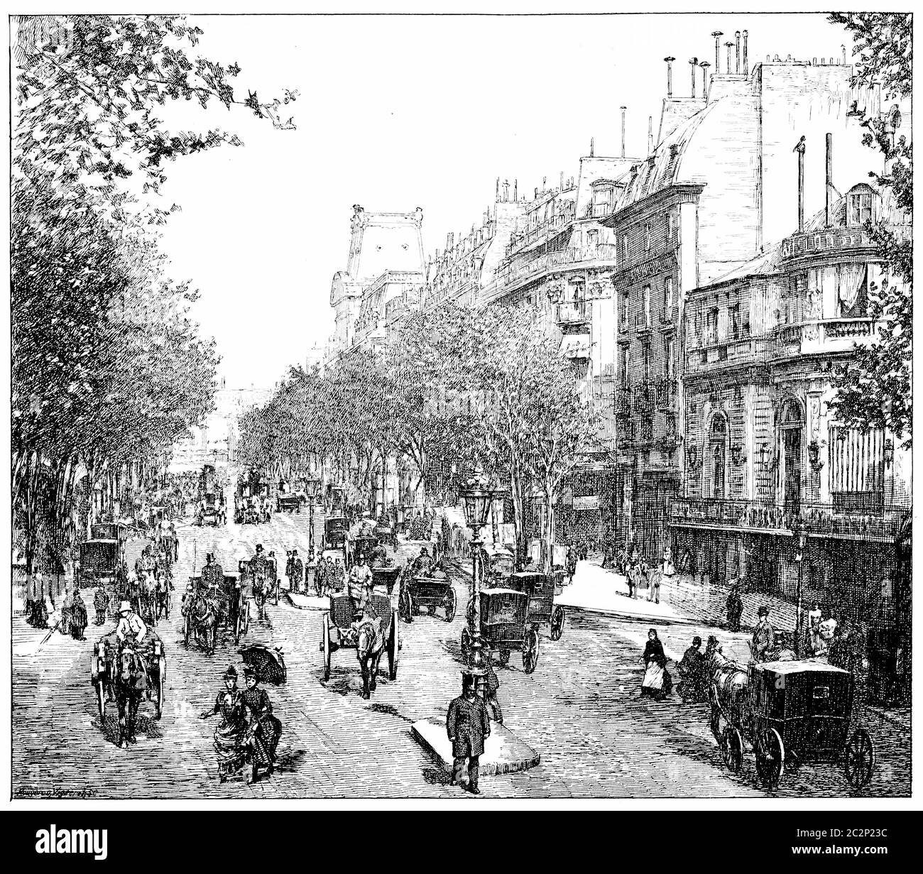 Italian Boulevard, illustration gravée d'époque. Paris - Auguste VITU – 1890. Banque D'Images