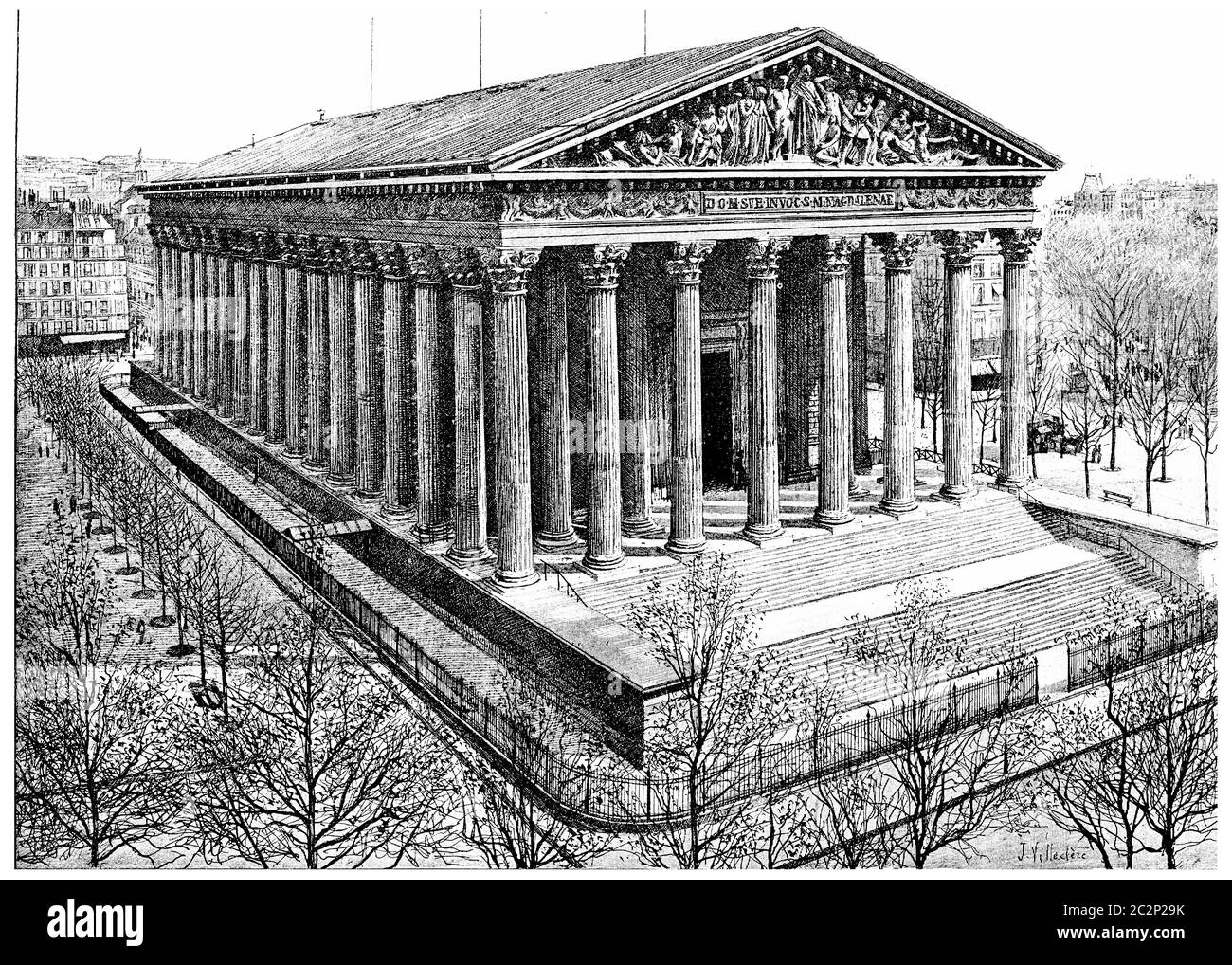 Église de la Madeleine, illustration gravée d'époque. Paris - Auguste VITU – 1890. Banque D'Images