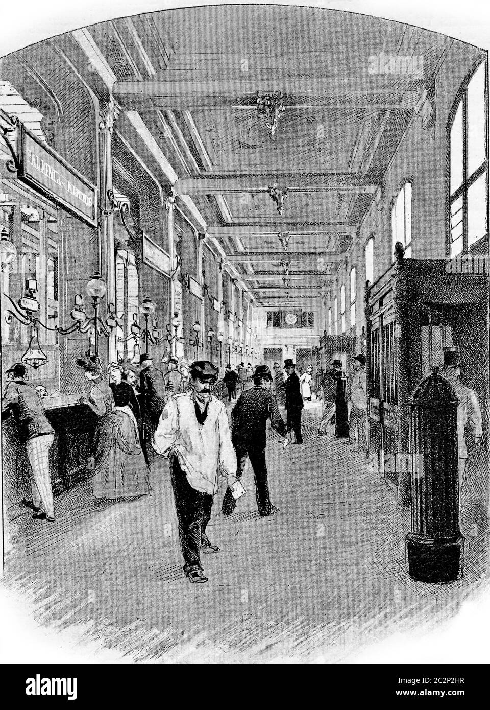 Hall de l'Hôtel des postes à Chartres, Paris, France. Gravure vintage. Banque D'Images