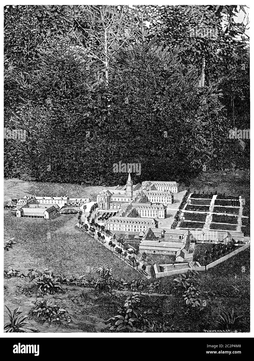 Maison mère des petites Sœurs des pauvres dans la Tour-Saint-Joseph, illustration gravée d'époque. Banque D'Images Maison mère des petites Sœurs des pauvres dans la Tour-Saint-Joseph, illustration gravée d'époque. Banque D'Images