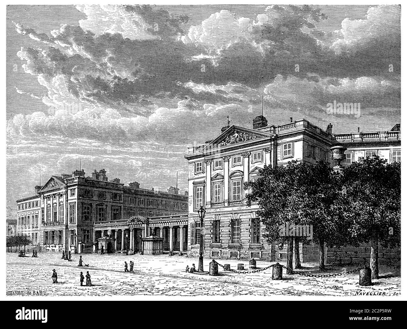 Château de compiègne, illustration gravée d'époque. Histoire de la France – 1885. Banque D'Images