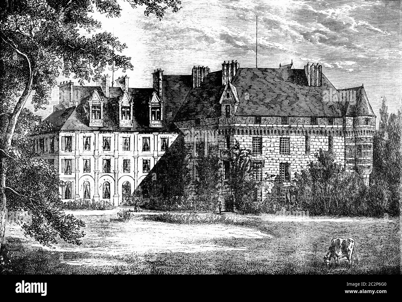 Vue du château de Valmont, vintage engraved illustration. Journal des voyages, Journal de voyage, (1879-1880). Banque D'Images