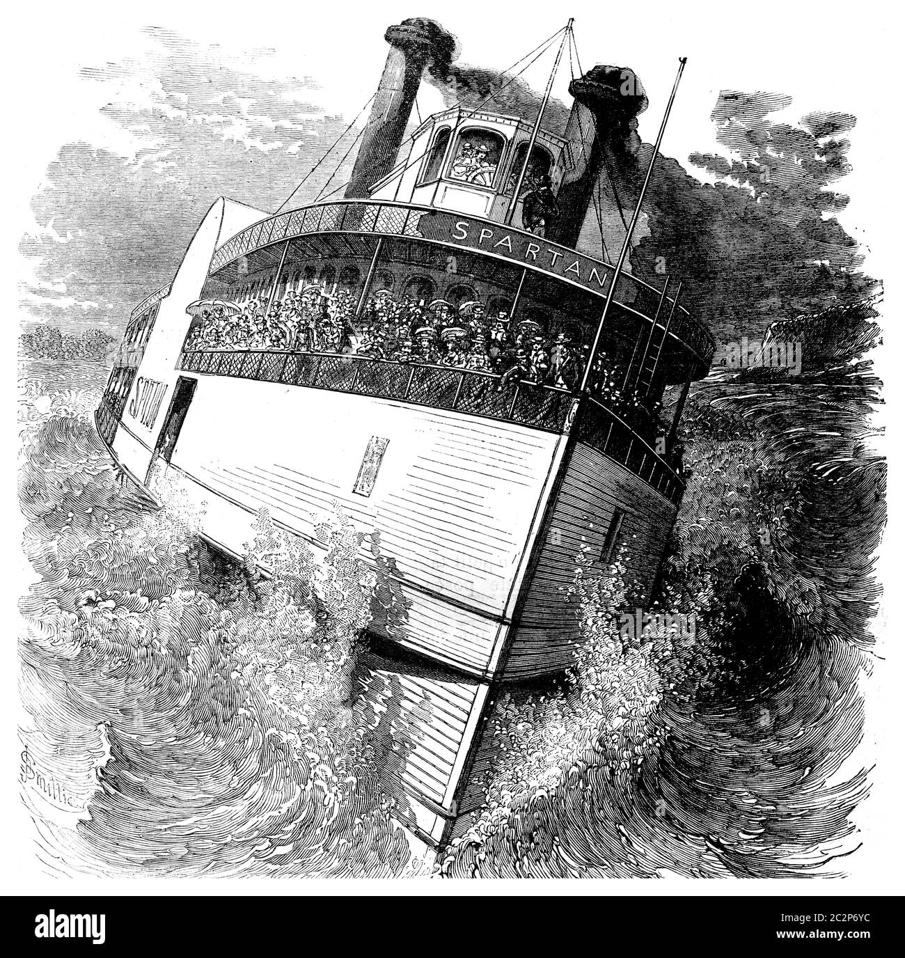 Le bateau à vapeur sur les rapides, vintage engraved illustration. Journal des voyages, Journal de voyage, (1879-1880). Banque D'Images