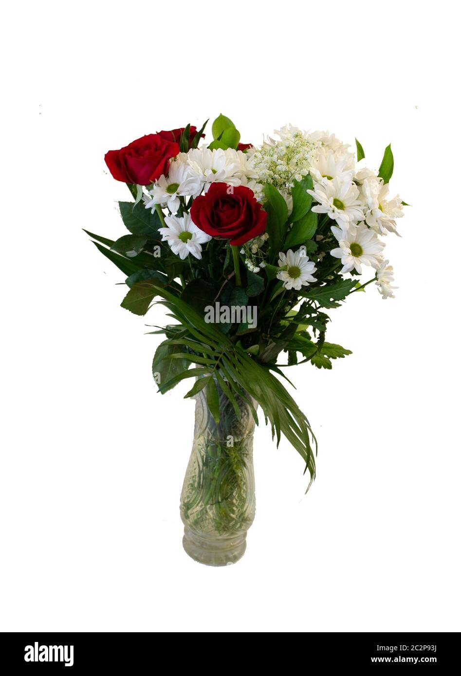vase avec fleurs roses sur fond blanc, isoler Banque D'Images