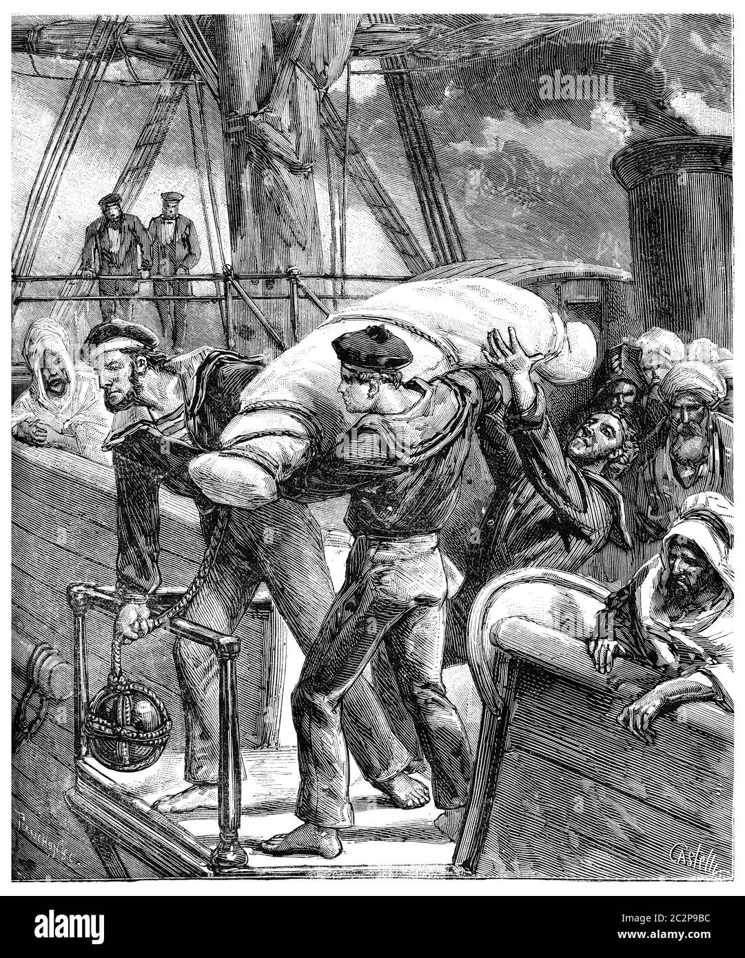 Paris du lac Tanganyika, corps projeté à la croix de la mer Rouge, illustration gravée d'époque. Journal des voyages, Journal de voyage, (1880- Banque D'Images Paris du lac Tanganyika, corps projeté à la croix de la mer Rouge, illustration gravée d'époque. Journal des voyages, Journal de voyage, (1880- Banque D'Images