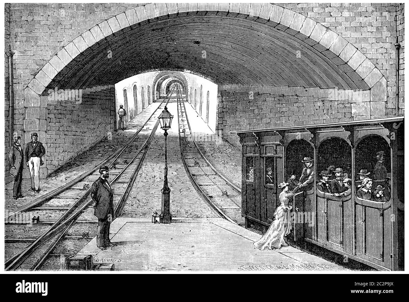 Chemin de fer de Lyon à la Croix-Rousse, illustration gravée d'époque. Journal des voyages, Journal de voyage, (1880-81). Banque D'Images