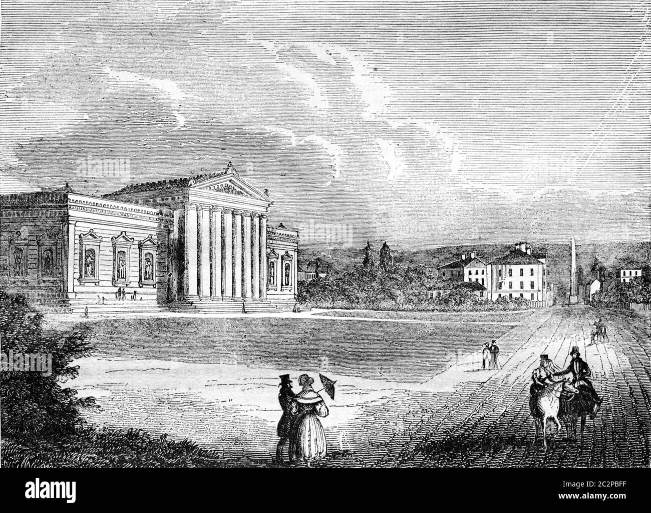Le Glyptothek, musée de la sculpture, à Munich, illustration gravée d'époque. Magasin Pittoresque 1836. Banque D'Images