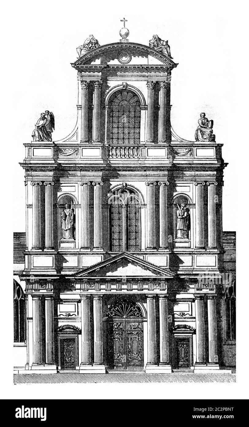 Portail de l'église Saint Gervais, à Paris, à partir de 1616, illustration gravée d'époque. Magasin Pittoresque 1845. Banque D'Images