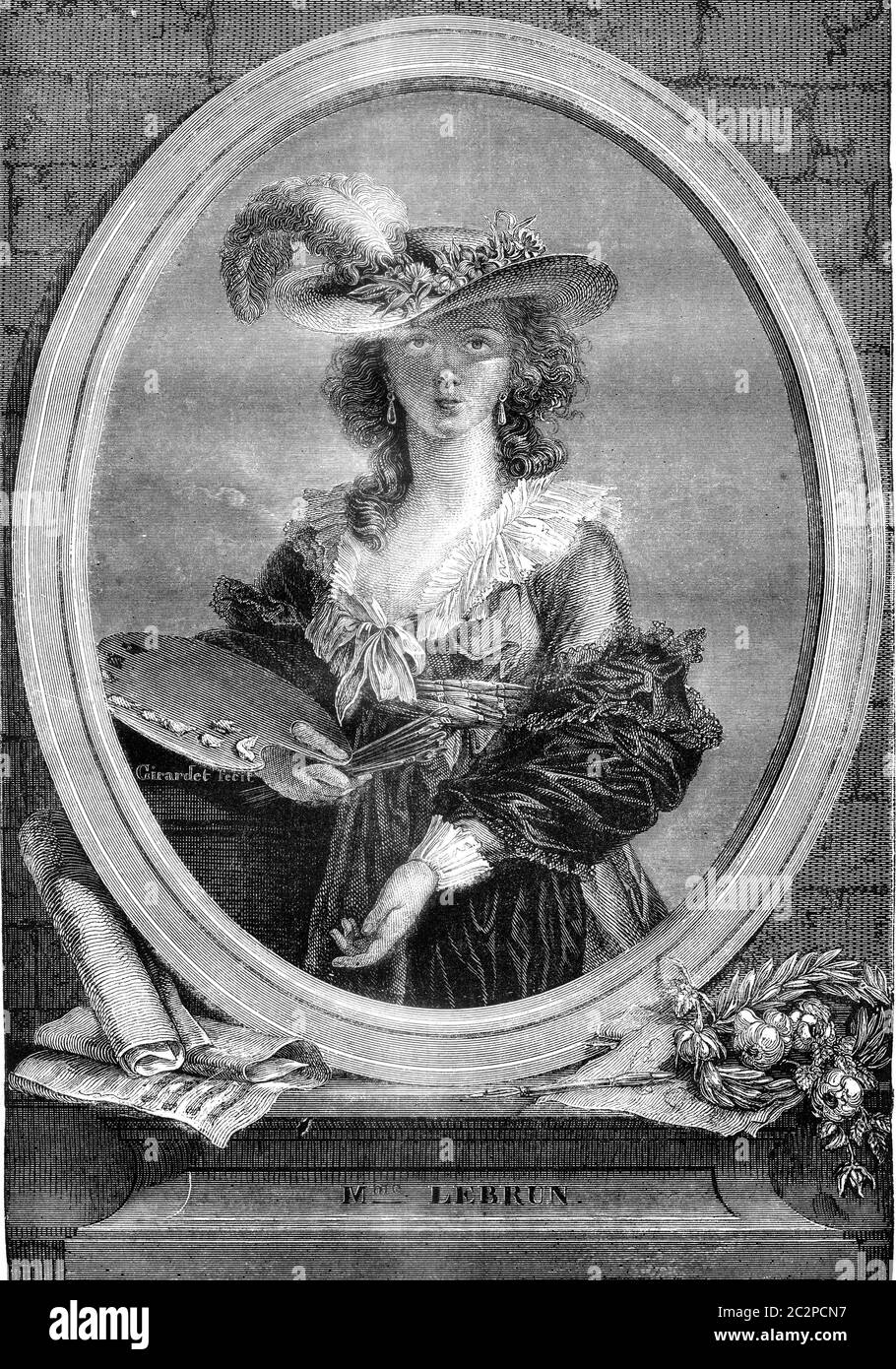 Portrait de Madame lebrun, peintre, illustration gravée d'époque. Magasin Pittoresque 1841. Banque D'Images