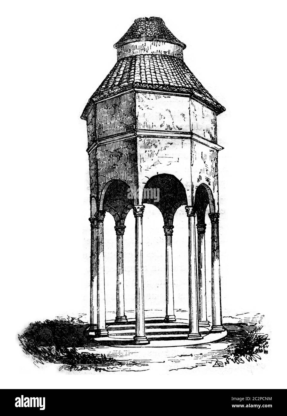 Riez, département des basses-Alpes, illustration gravée d'époque. Magasin Pittoresque 1842. Banque D'Images