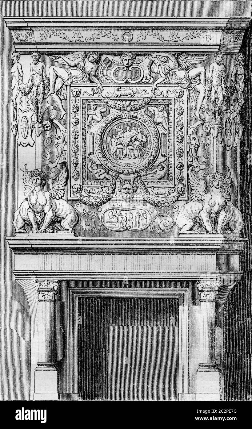 Cheminée de l'appartement du Roi dans le Château de Fontainebleau Banque D'Images