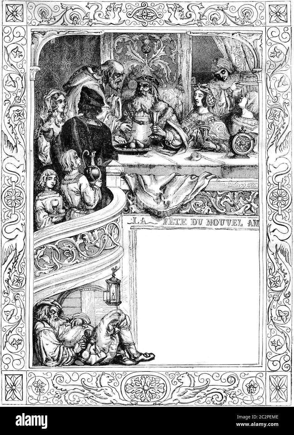 Première livraison, illustration gravée vintage. Magasin Pittoresque 1844. Banque D'Images