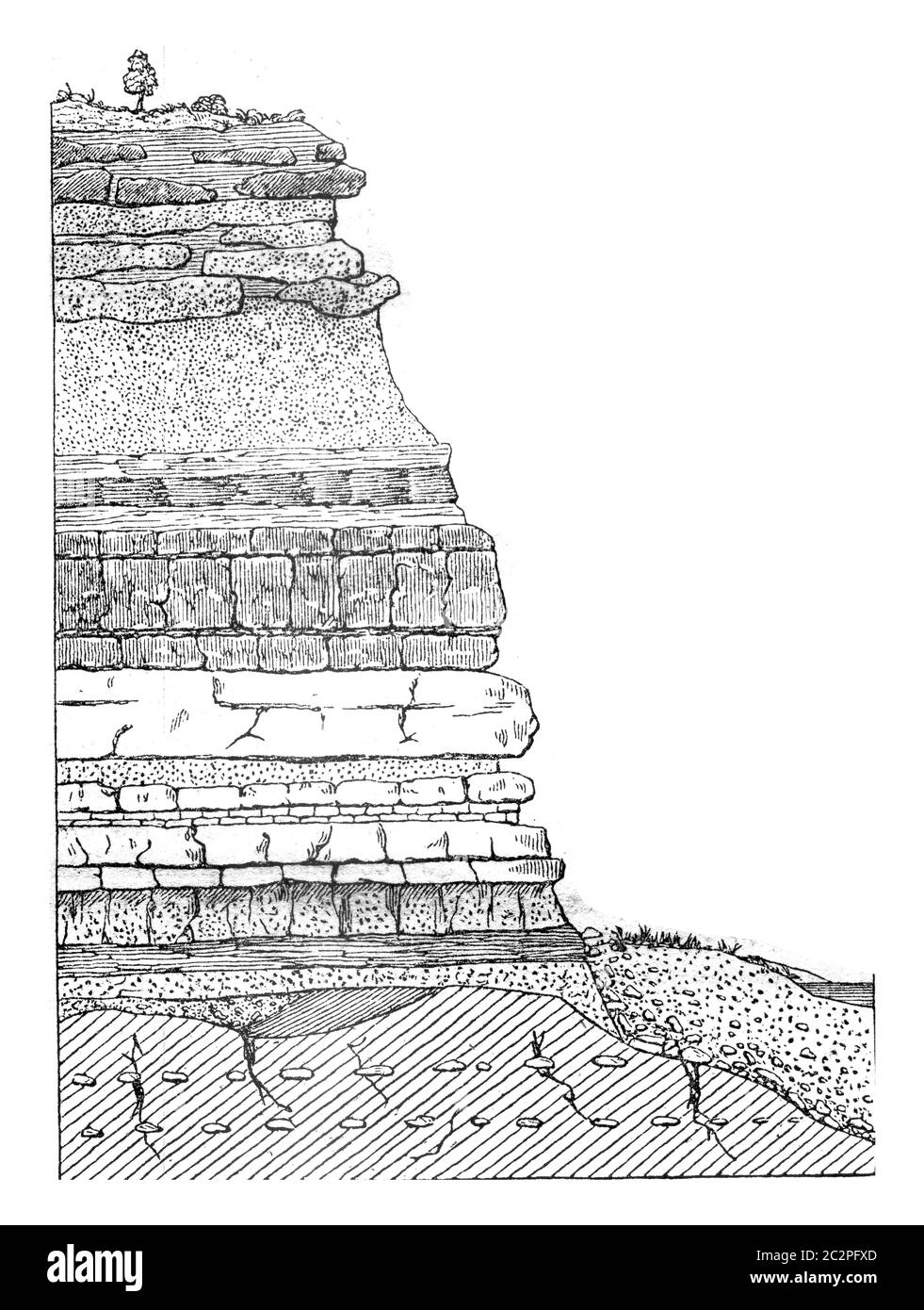 Composition d'une colline près de Paris, illustration gravée d'époque. Magasin Pittoresque 1845. Banque D'Images
