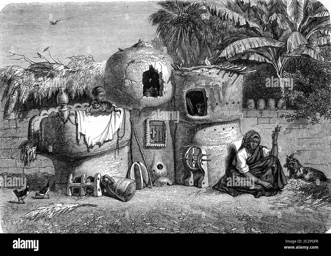 Maison et mobilier Fellahs, vintage gravé illustration. Magasin Pittoresque 1847. Banque D'Images