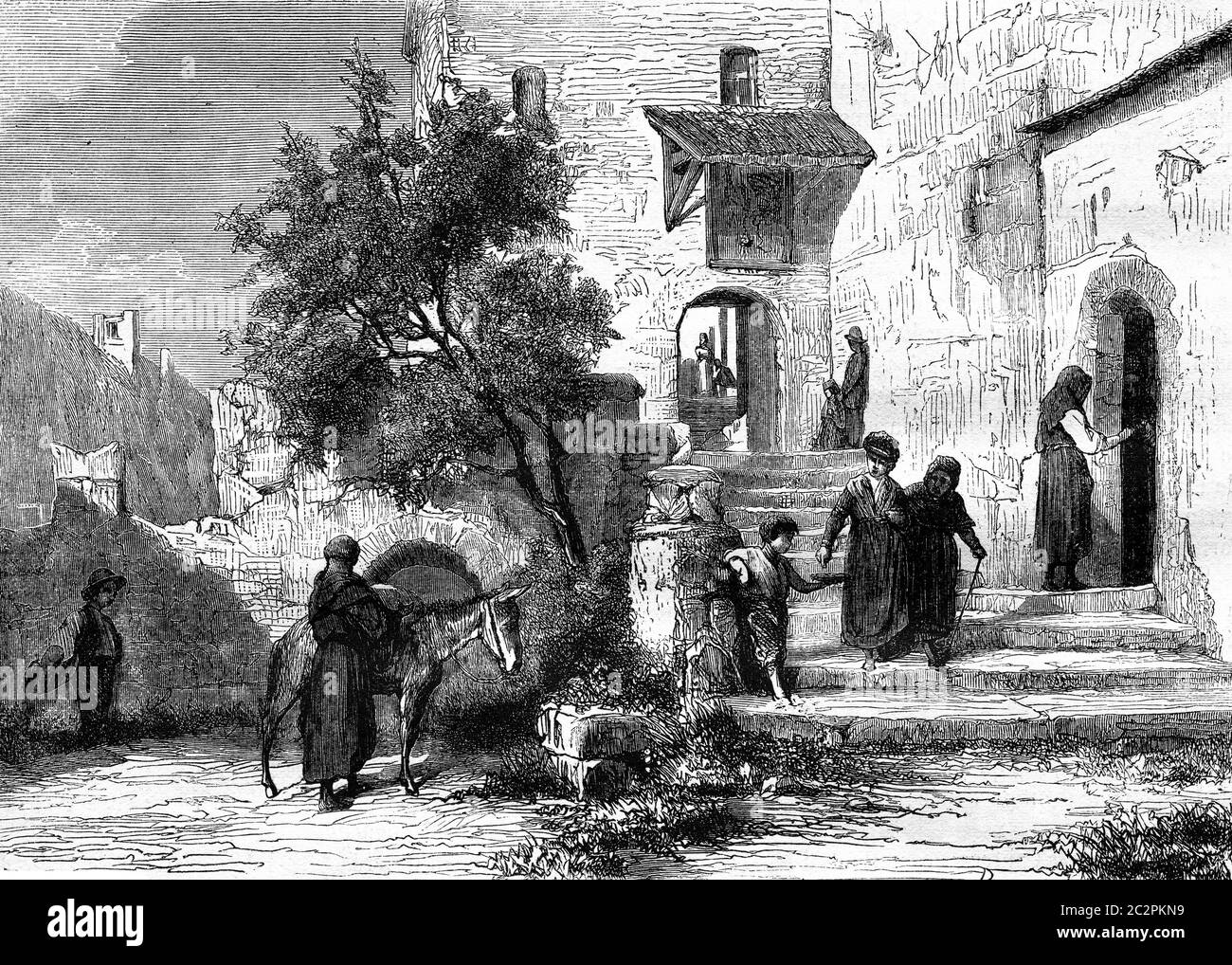 L'église du Valais à Sion, Valais, Suisse, illustration gravée d'époque. Magasin Pittoresque 1877. Banque D'Images