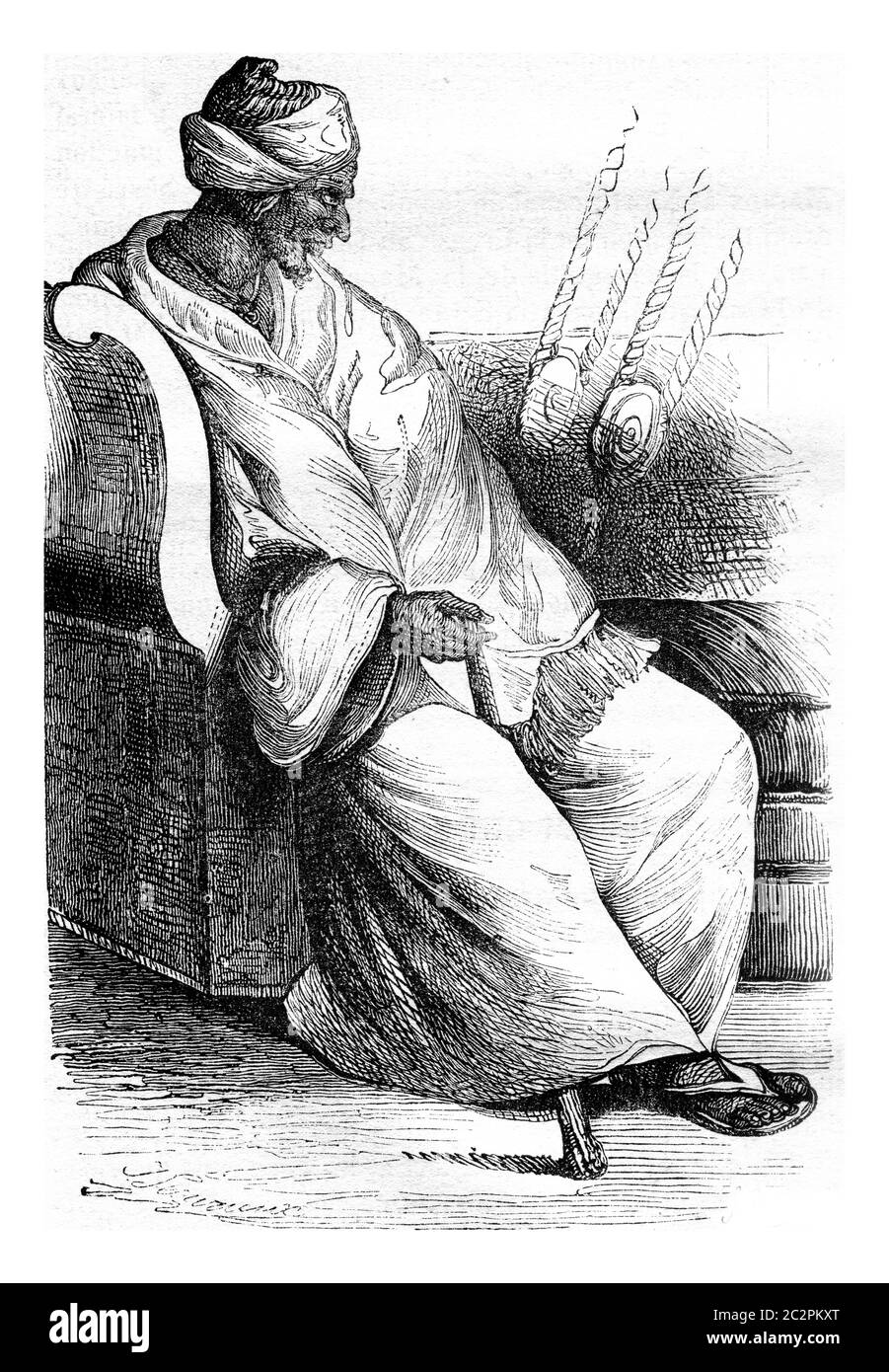 Imam de Dakar, roi de la rivière St André, illustration gravée d'époque. Magasin Pittoresque 1841. Banque D'Images