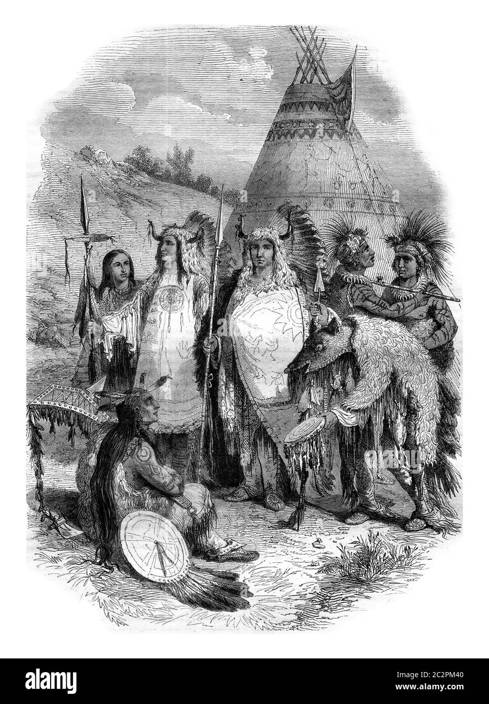 Prairies sauvages de l'Ouest en Amérique du Nord, illustration gravée d'époque. Magasin Pittoresque 1845. Banque D'Images
