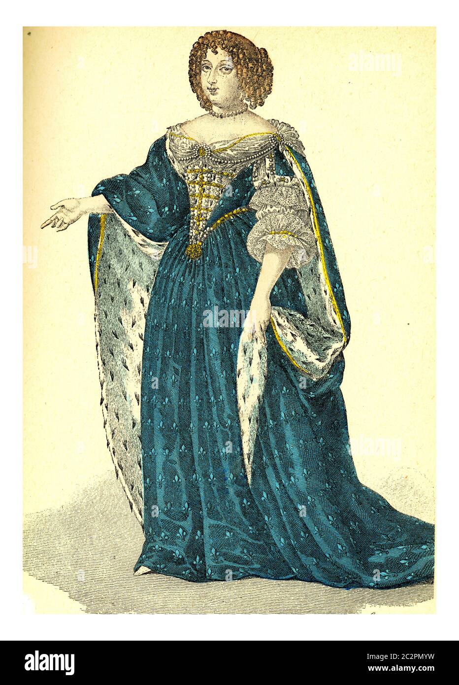 Maria Theresa d'Autriche, illustration gravée d'époque. Mode du XIIe au XVIIIe siècle par image. Banque D'Images
