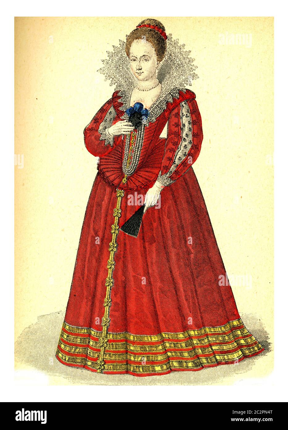 Marquise de Verneuil, illustration gravée d'époque. Mode du XIIe au XVIIIe siècle par image. Banque D'Images