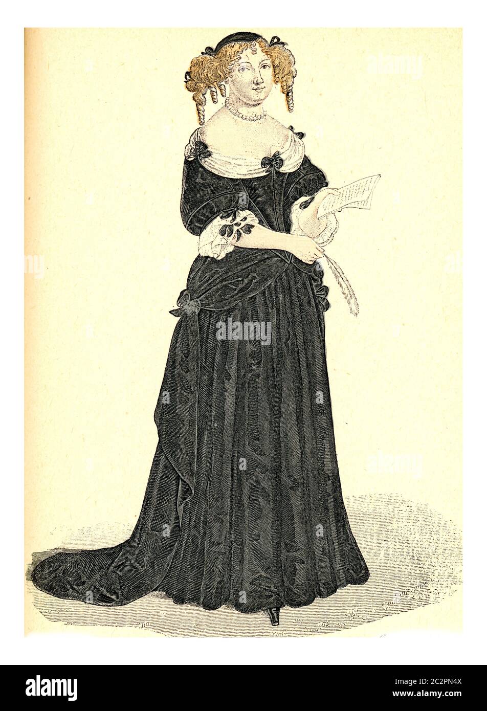 Madame de Sévigne, illustration gravée d'époque. Mode du XIIe au XVIIIe siècle par image. Banque D'Images