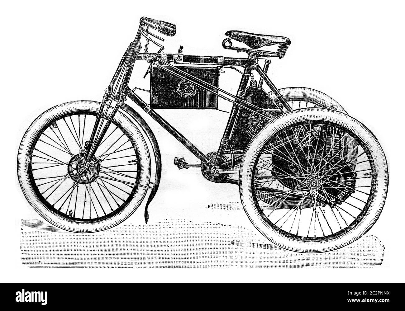 Tricycle automobile, illustration gravée vintage. Encyclopédie industrielle E.-O. Lami - 1875. Banque D'Images