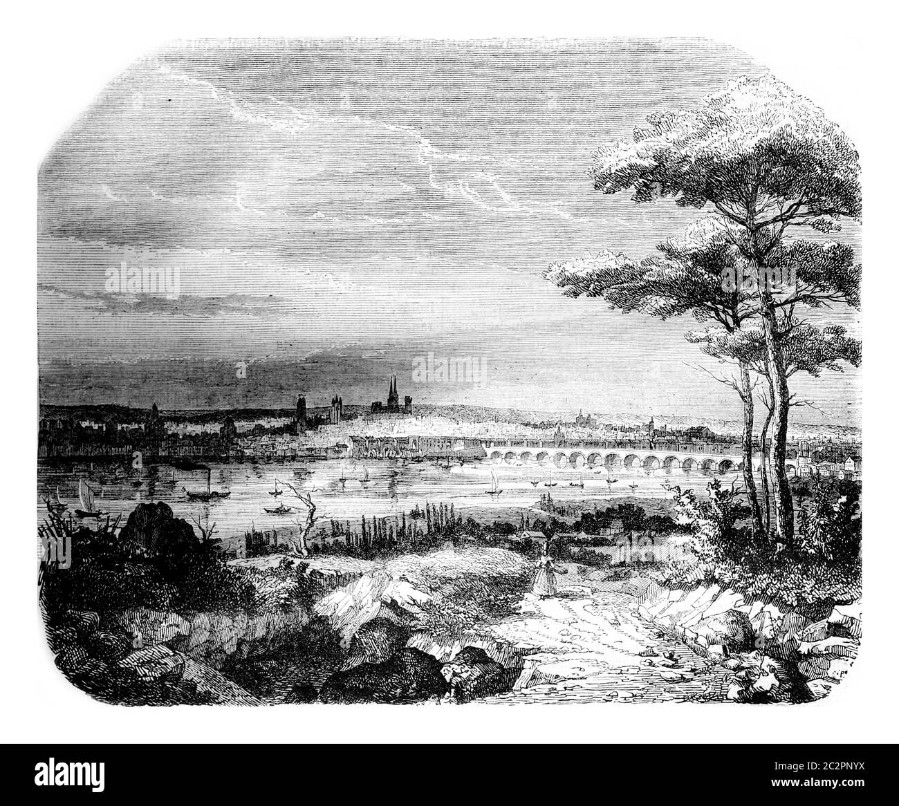 Bordeaux, illustration gravée d'époque. Magasin Pittoresque 1844. Banque D'Images