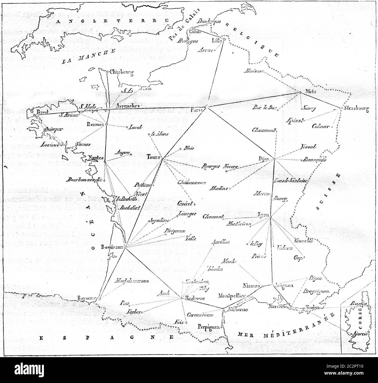 Carte des lignes télégraphiques en France et ses lignes de branchement — free download