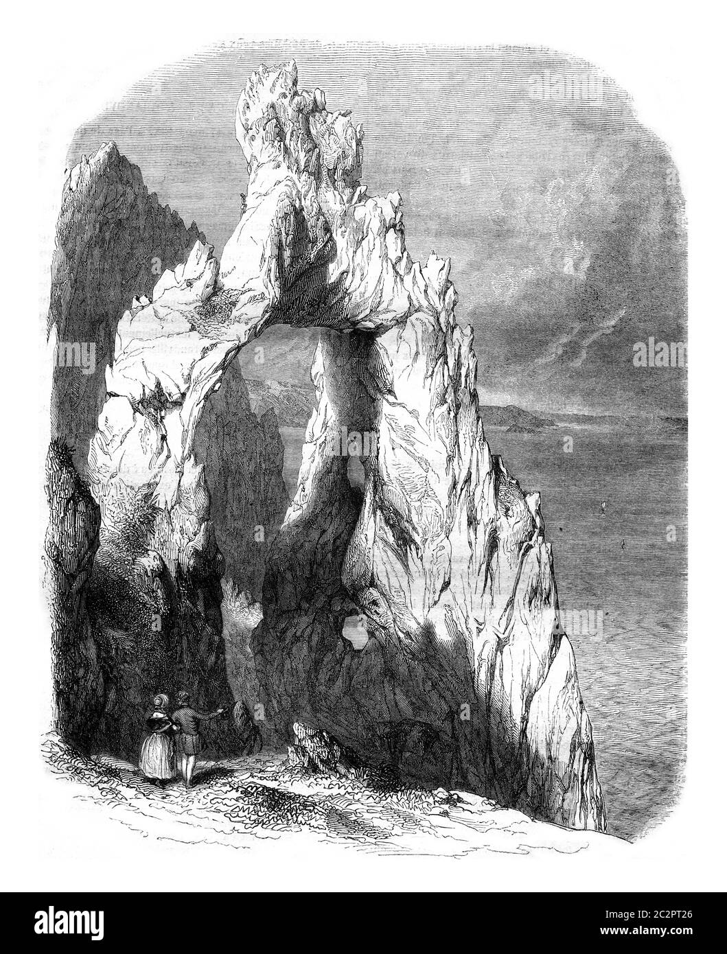 Parc naturel de l'île de Capri, illustration gravée d'époque. Magasin Pittoresque 1847. Banque D'Images