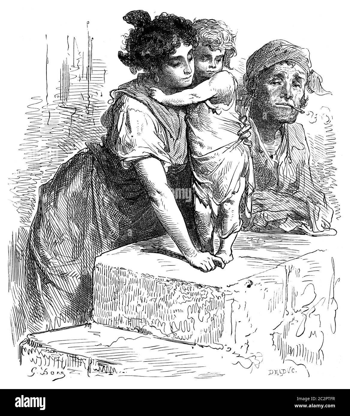 Habitants de la banlieue de la Macarena à Séville. Illustration gravée d'époque. Le Tour du monde, Travel Journal, (1865). Banque D'Images