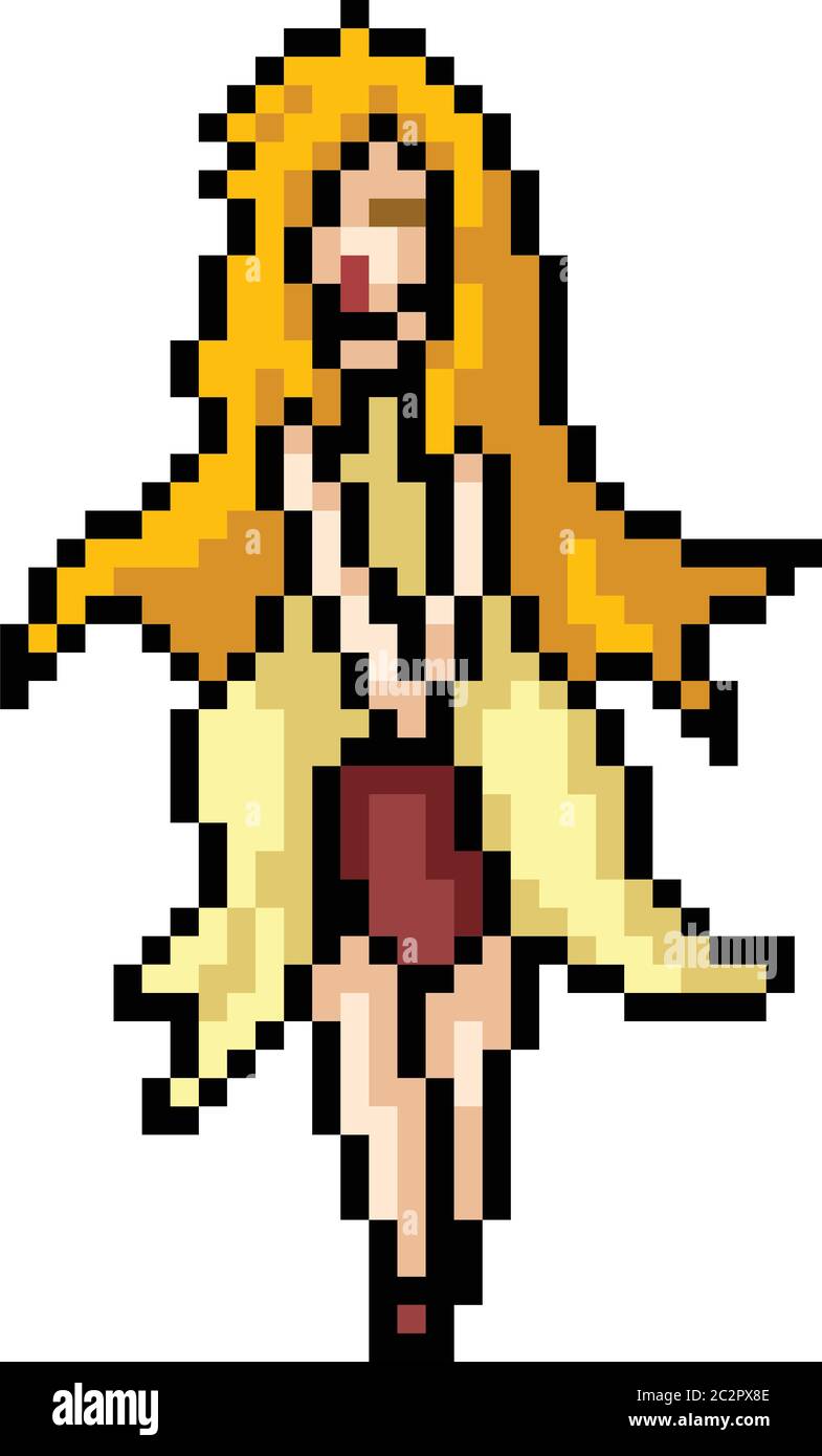 vector pixel art fille robe bande dessinée isolée Image Vectorielle ...