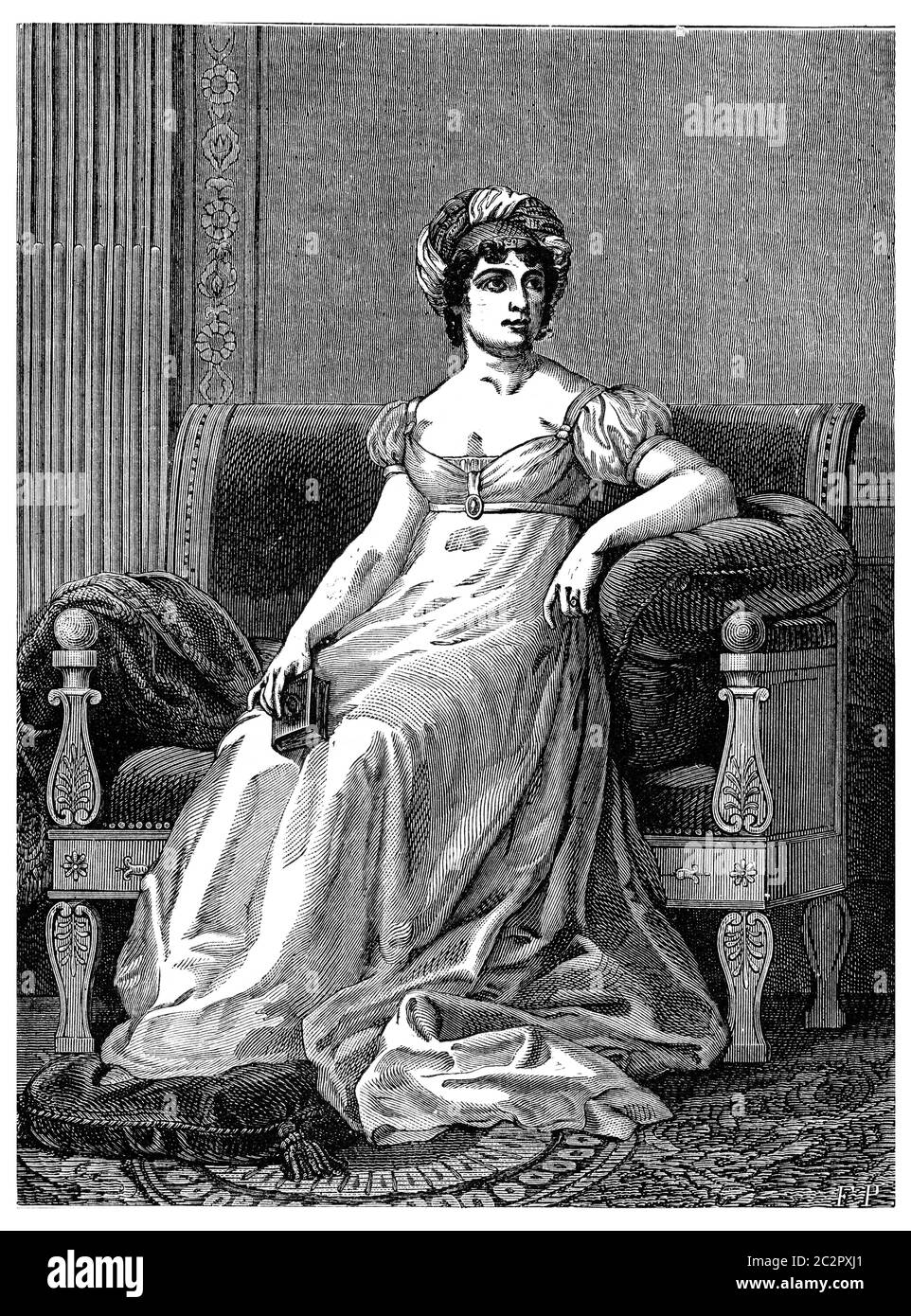 Madame de Stael, illustration gravée d'époque. Encyclopédie industrielle E.-O. Lami - 1875. Banque D'Images