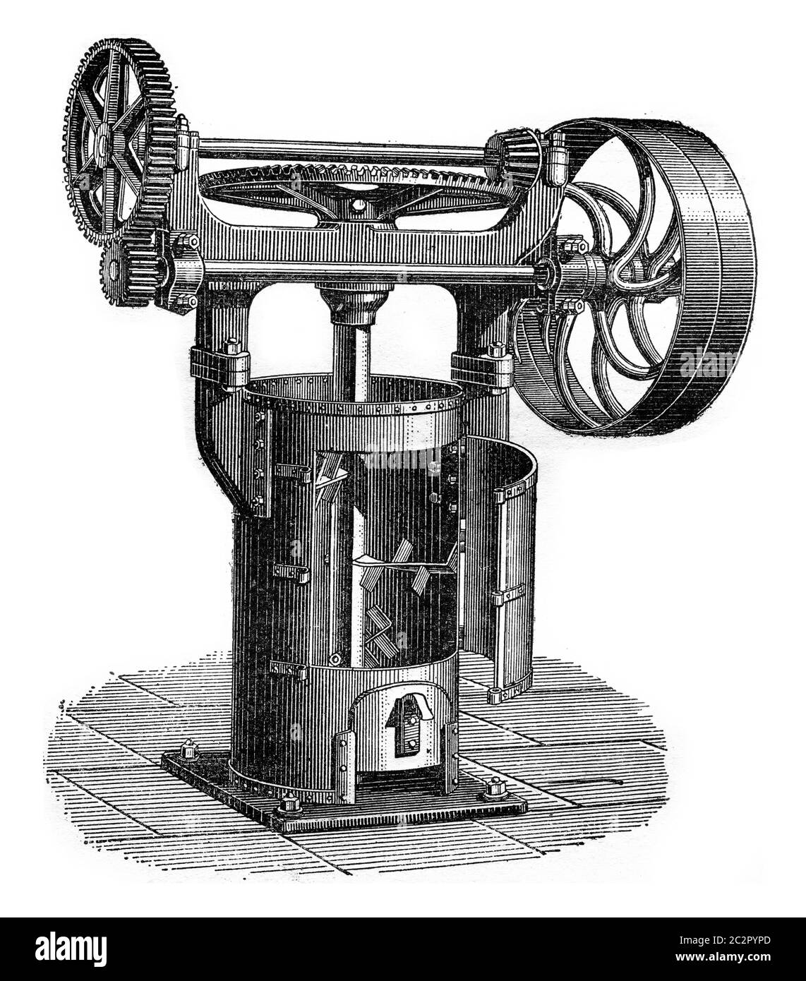 Mélangeur vertical semi-terrain, illustration gravée vintage. Encyclopédie industrielle E.-O. Lami - 1875. Banque D'Images