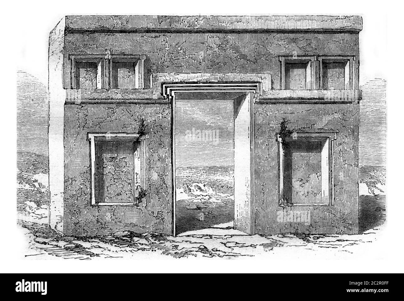 Porte monolithique Tiahuanaco, côte ouest, illustration gravée d'époque. Magasin Pittoresque 1858. Banque D'Images