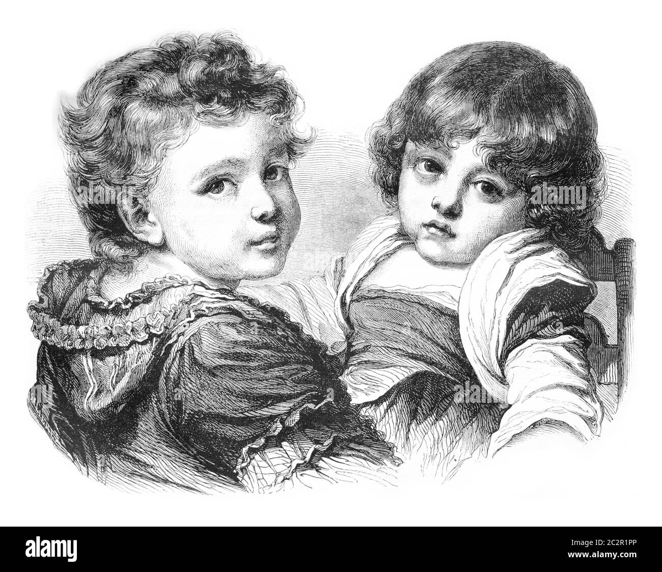 Musée de Montpellier, peintures de Greuze, illustration gravée d'époque. Magasin Pittoresque 1861. Banque D'Images