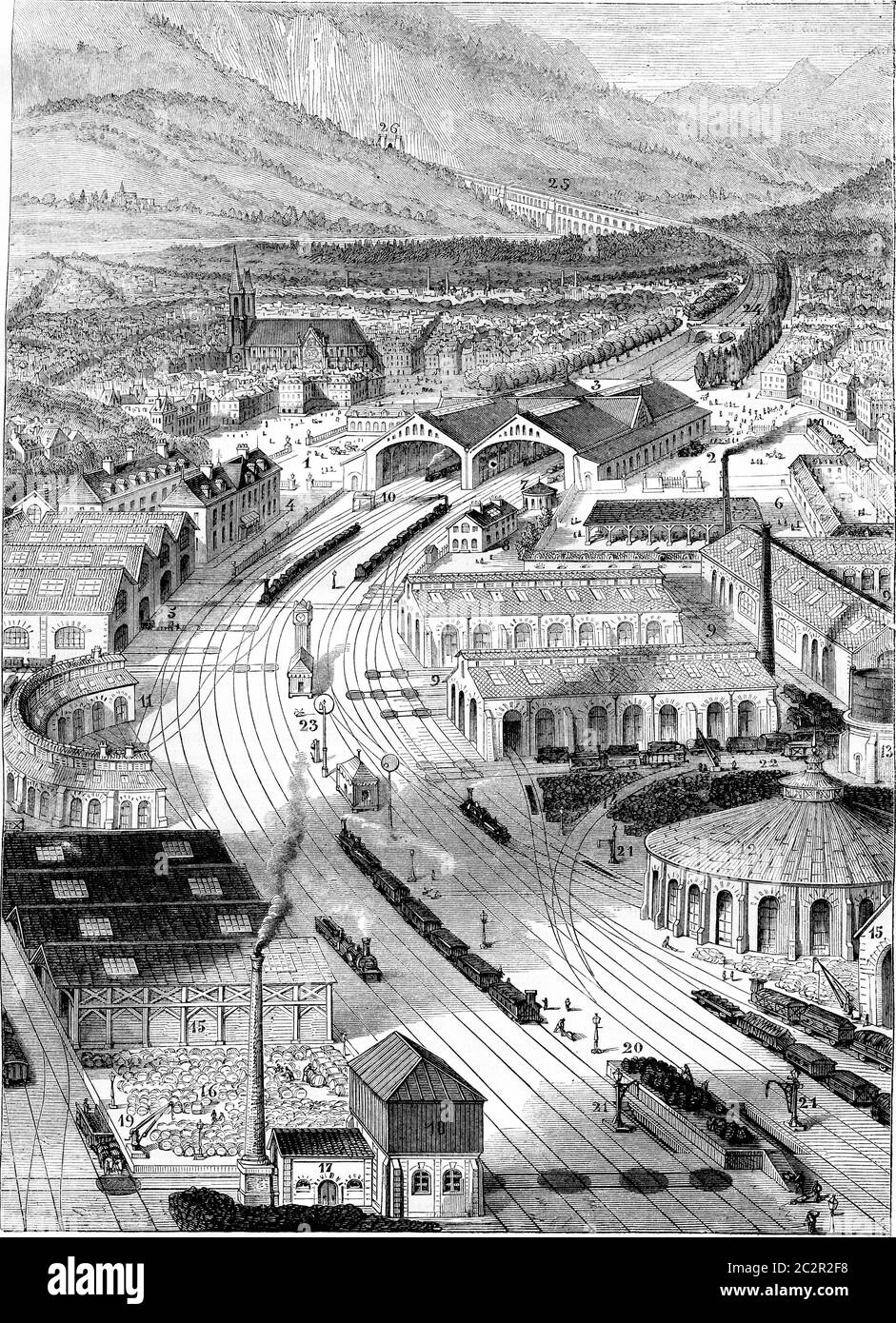 Regardez en ligne droite un train de première classe et des accessoires, vintage gravé illustration. Magasin Pittoresque 1861. Banque D'Images