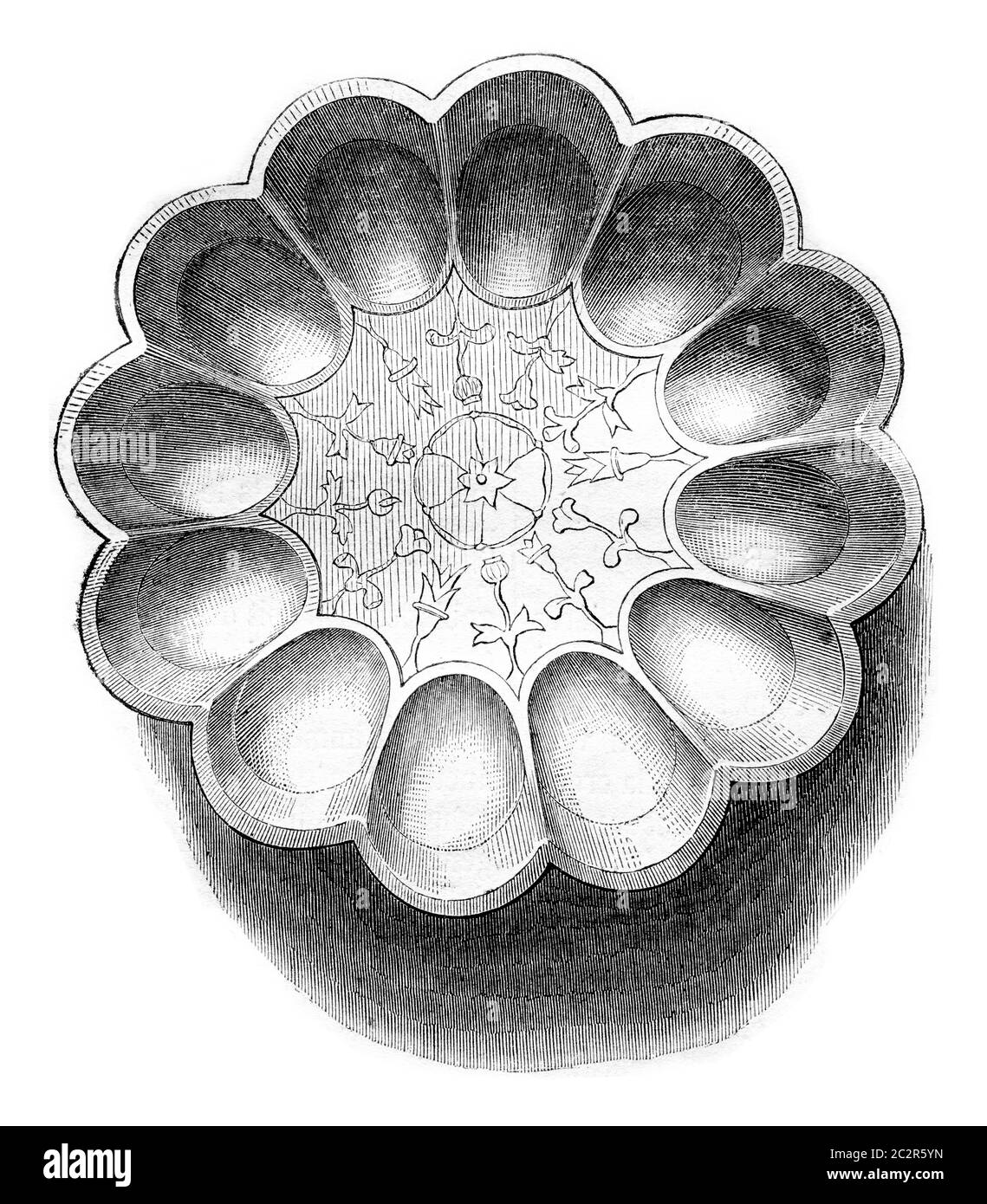 Plat romain à œufs, Trésor situé à Hildesheim, illustration gravée d'époque. Magasin Pittoresque 1870. Banque D'Images