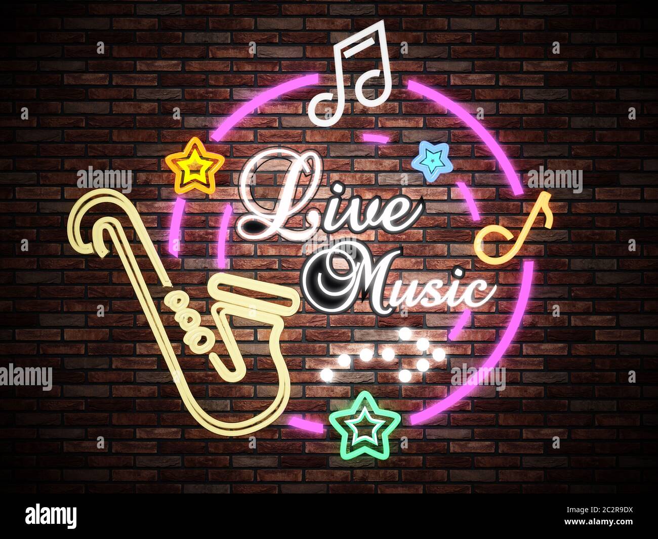 Mur de musique live avec symboles musicaux. Illustration 3D. Banque D'Images