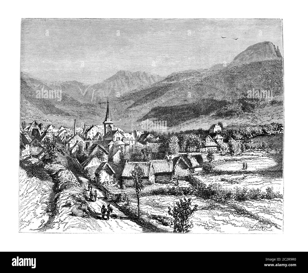 Ville de Mont-Dore-les-Bains, vintage engraved illustration. Magasin Pittoresque 1875. Banque D'Images