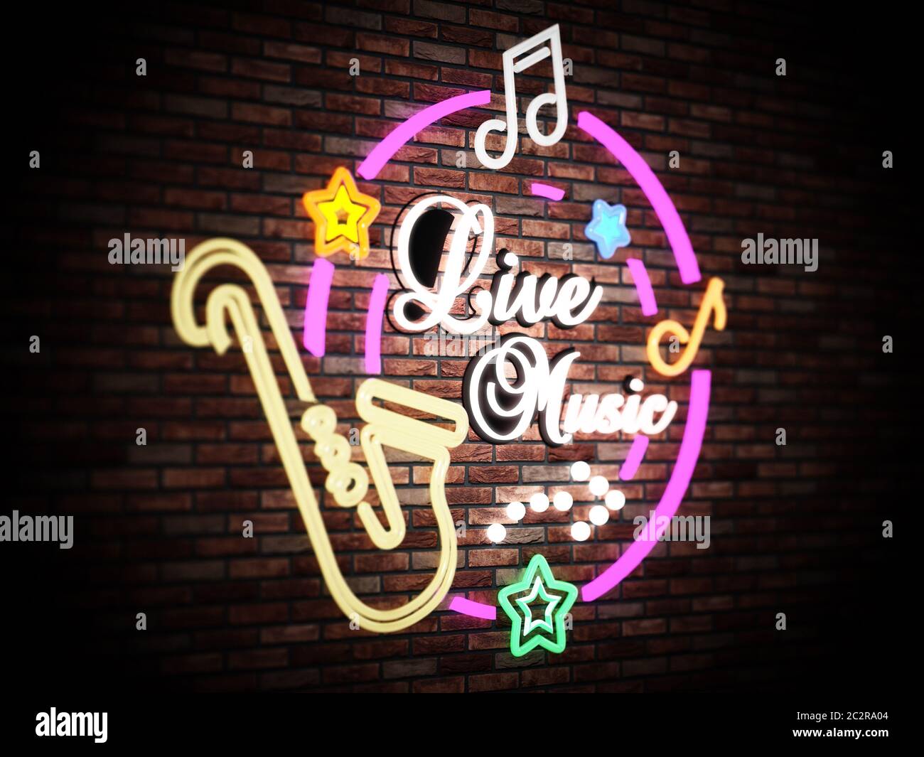 Mur de musique live avec symboles musicaux. Illustration 3D. Banque D'Images