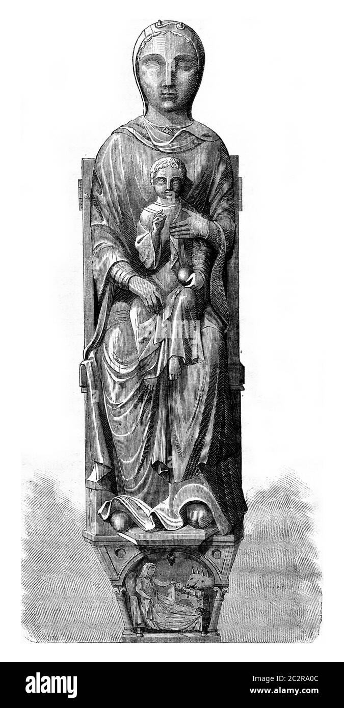 Peintures intérieures de la Vierge s'ouvre, illustration gravée d'époque. Magasin Pittoresque 1876. Banque D'Images