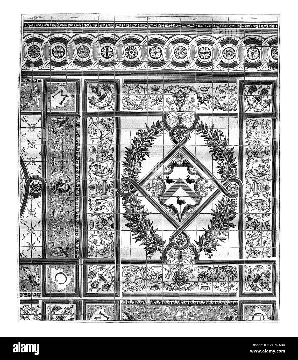 Château de Saint-Roch, Tarn et Garonne, Paving du salon, illustration gravée d'époque. Magasin Pittoresque 1876. Banque D'Images