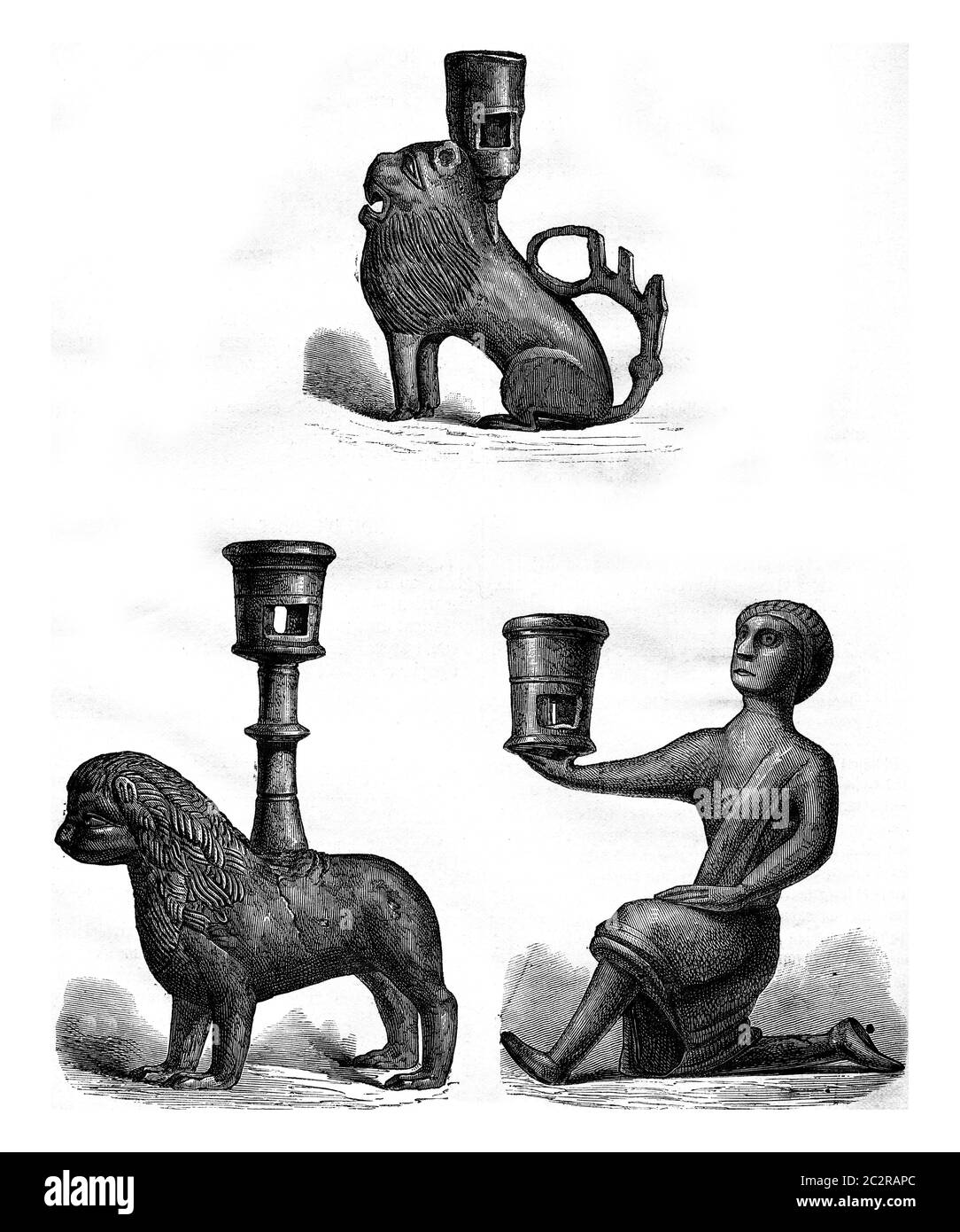 Lustres vénitiens du XIVe siècle, illustration gravée d'époque. Magasin Pittoresque 1876. Banque D'Images