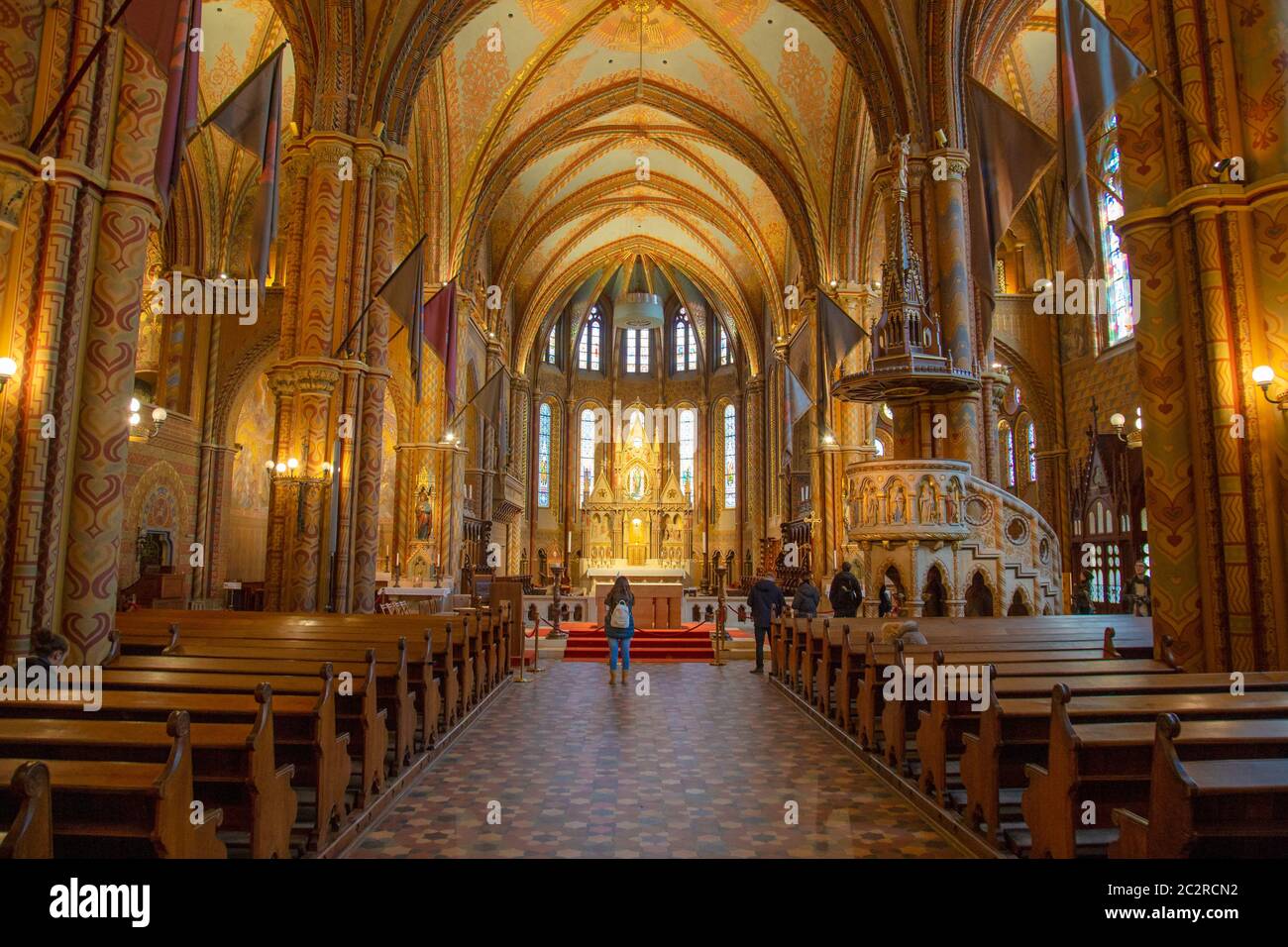 Budapest, Hongrie, mars 22 2018 : l'intérieur de l'église de l'Assomption du château de Buda. Il est plus communément appelé Banque D'Images